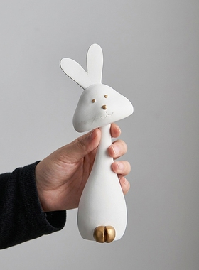 可爱白色树脂小兔子桌面摆件