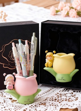 可爱卡通花朵桌面笔筒收纳摆件