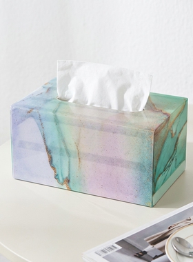 创意大理石纹彩色渐变纸巾盒摆件