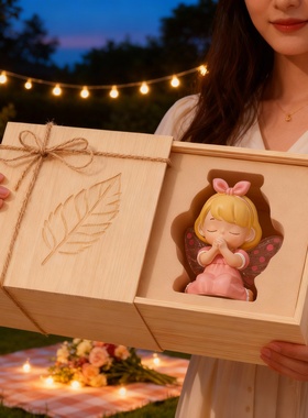 手工木质小天使装饰摆件礼盒装