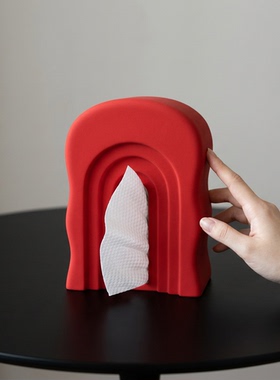 现代简约轻奢红色几何纸巾盒摆件