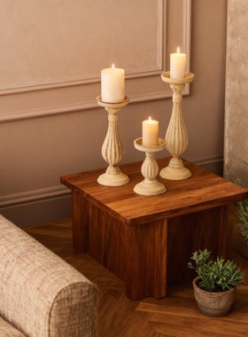 欧式复古木质烛台摆件高级感