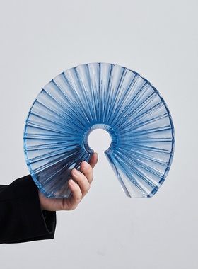 航海度假风蓝扇形玻璃装饰摆件