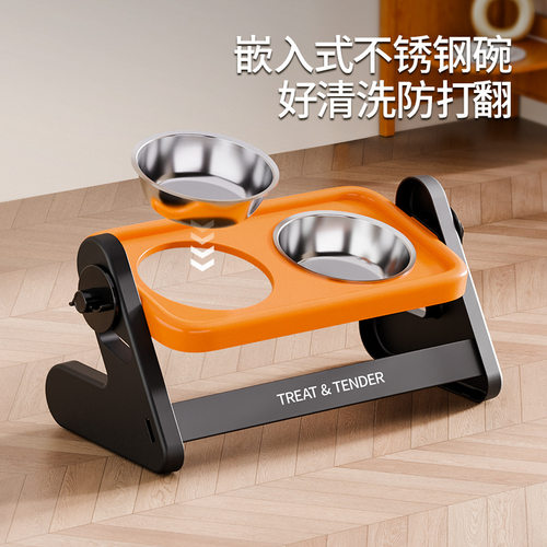 猫碗宠物不锈钢双碗可调节高度猫咪护颈高架双碗狗狗不锈钢宠物碗 - 图0