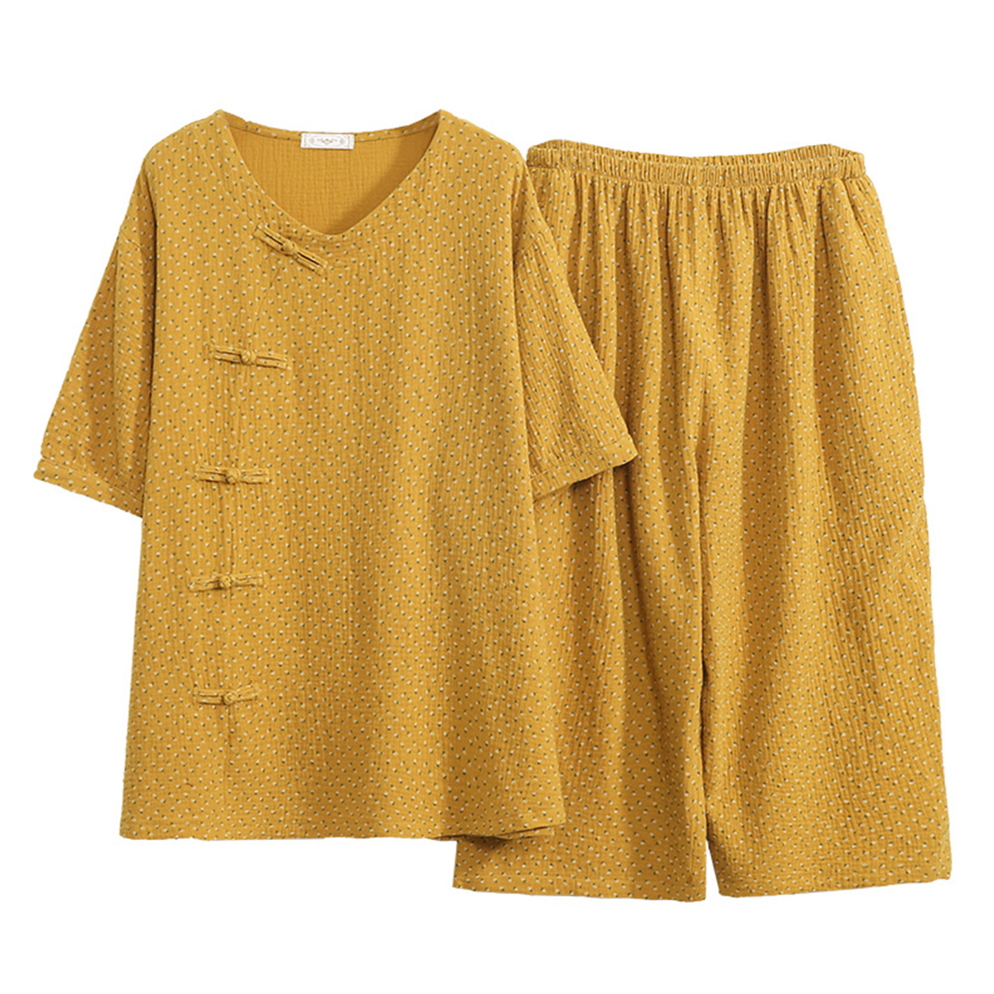 新中式夏季睡衣女大码200斤胖mm双层棉纱国风盘扣短袖家居服套装,淘宝优惠券,粉丝福利购,淘宝优惠卷