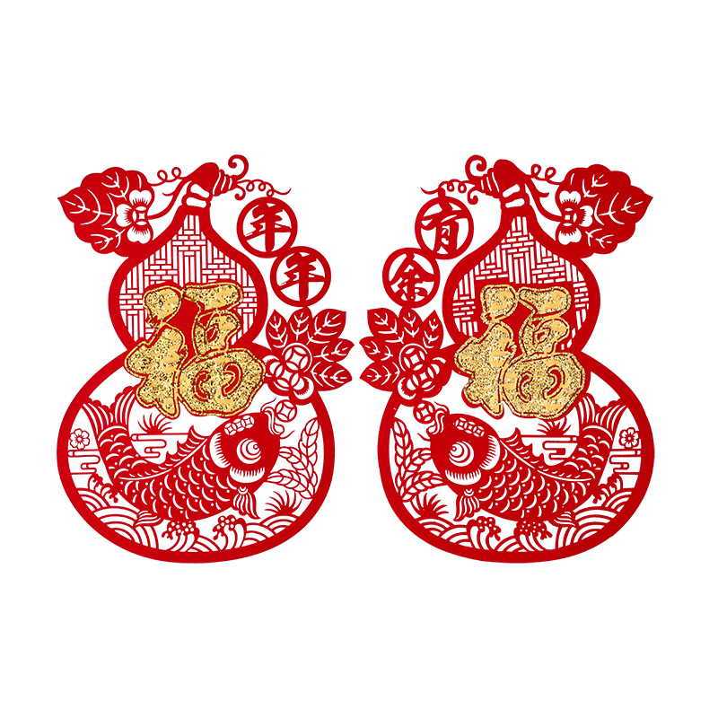 2025年春节装饰新年雕刻纸特色背胶植绒布剪纸窗花玻璃贴福禄葫芦