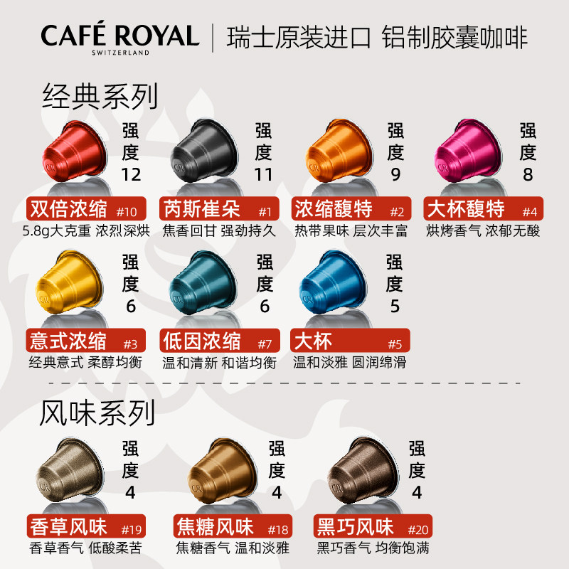 CafeRoyal芮耀瑞士进口胶囊咖啡风味混合100颗兼容nespresso机