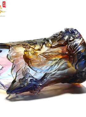 水晶琉璃笔筒老虎摆件领导男士