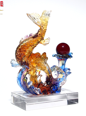琉璃招财鳌鱼献宝龙头鱼摆件