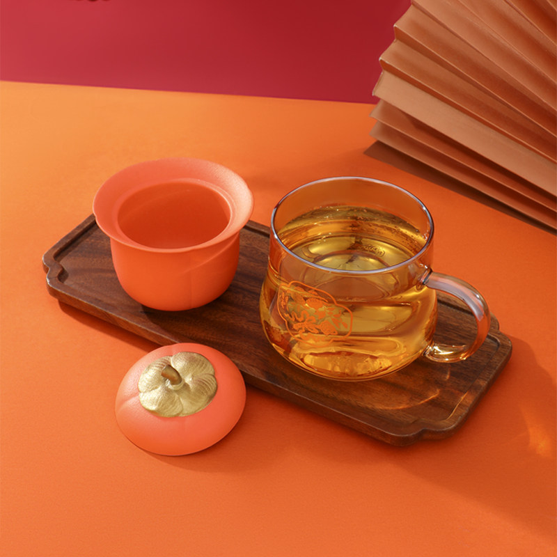 上新了故宫柿柿如意玻璃泡茶杯茶水分离办公杯爸爸男女友生日礼物,淘宝优惠券,粉丝福利购,淘宝优惠卷