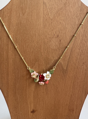 法国原创设计新款珐琅釉彩草莓项链锁骨链红色宝石精致可爱送女友