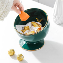 European-style Ceramic Peel Bowl containing barrel Home Desktop dustbin with lid inclined opening Bowl Living Room Tea Table Hem