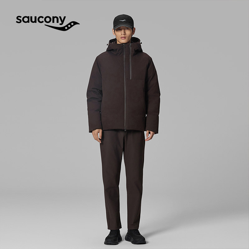 Saucony索康尼官方男户外运动休闲斜纹定位提花面料保暖羽绒服