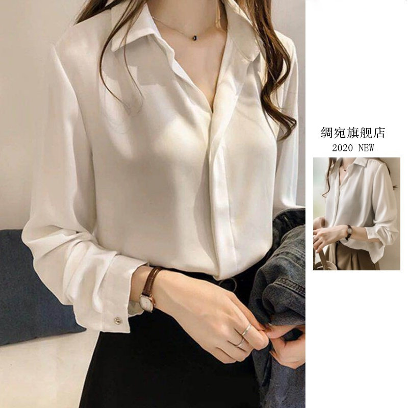 设计感小众2020春秋新款复古衬衫 绸宛衬衫