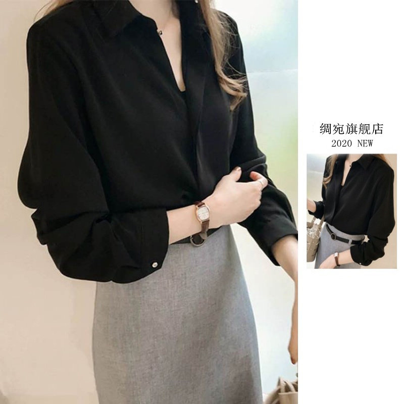 设计感小众2020春秋新款复古衬衫 绸宛衬衫