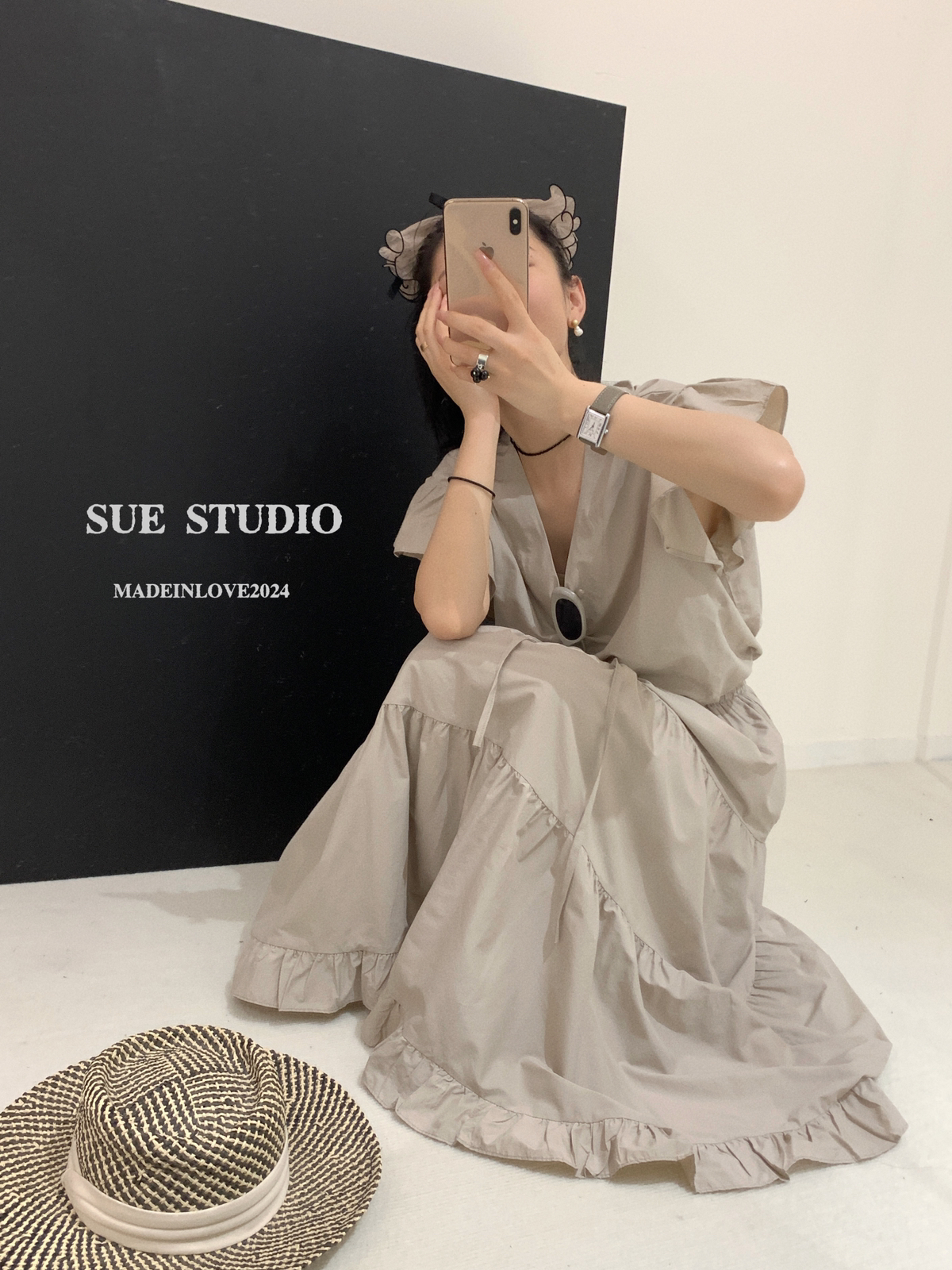 SUE STUDIO2024早春十三行夏季新款荷叶袖小衫+简约半身裙套装 - 图2