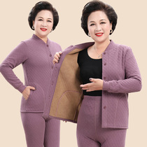 Medium-aged thermal underwear gushed and thickened female cardiovert suit Grandma Large code Winter full cotton button open flap