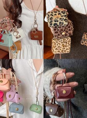 皮革豹纹包包吊坠项链零钱耳机眼镜收纳挂脖毛衣链小众高级感饰品