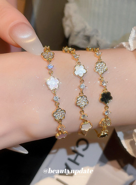 醋酸板锆石花朵吊坠抽拉式手链欧美优雅气质手环轻奢高级感手饰女