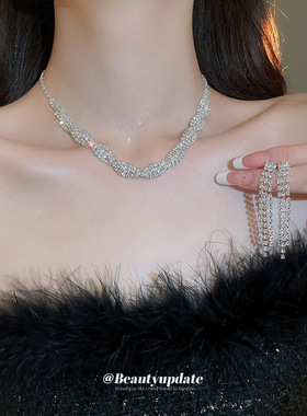 欧美夸张镶钻几何项链三件套小众时尚锁骨链轻奢高级感气质项饰女