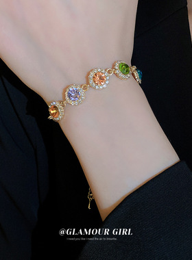 彩色多巴胺镶钻手链ins风甜美高