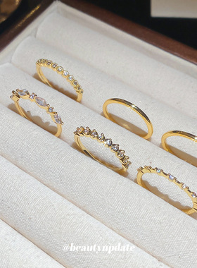 锆石几何圆形戒指六件套欧美法式宫廷风百搭食指戒轻奢感指环