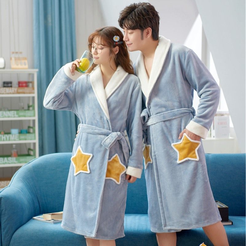 情侣珊瑚绒可爱加绒保暖男士睡袍 应魅睡袍/浴袍