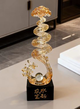新中式风生水起轻奢摆件透明金箔水晶球酒柜家居玄关壁龛高档软装