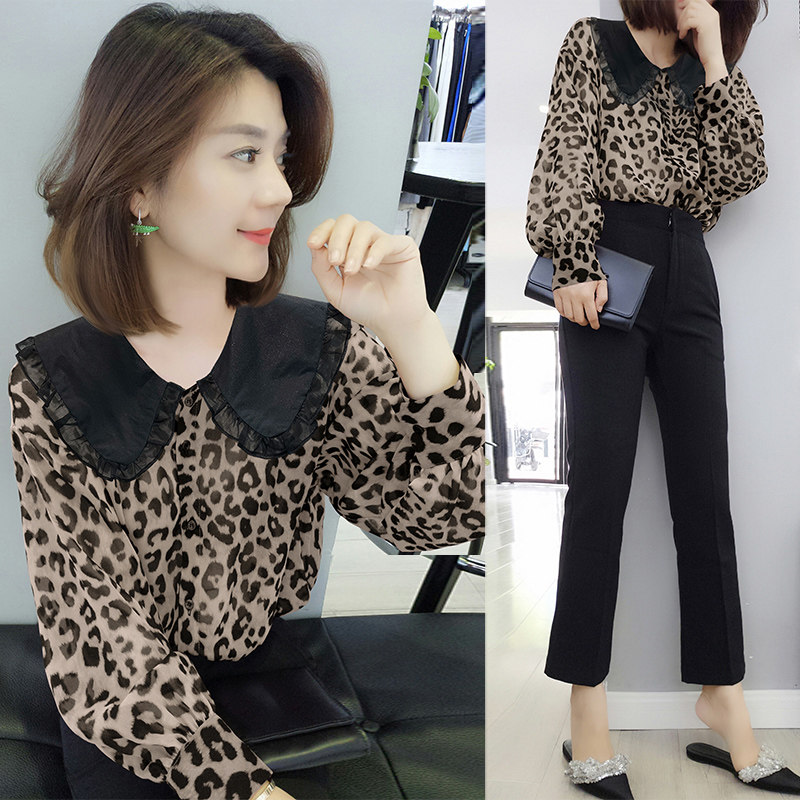 娃娃领蕾丝豹纹欧洲站2022春季衬衫 娇奴姬衬衫