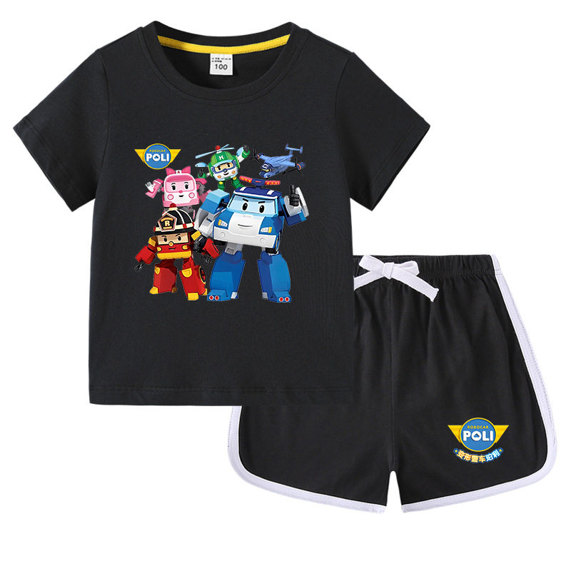 变形警车衣服童装男童T恤套装夏季新款短袖卡通汽车衣服儿童上衣2,淘宝优惠券,粉丝福利购,淘宝优惠卷
