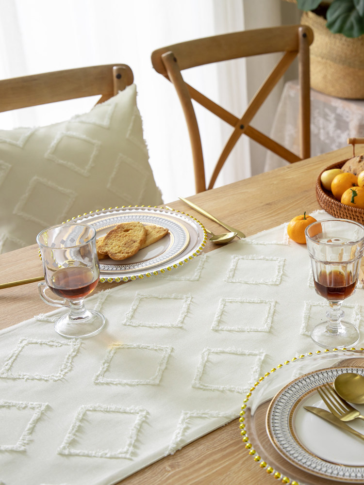 法式奶白色剪花氛围感轻奢高级感棉麻西餐桌玄关柜鞋柜桌旗可定制,淘宝优惠券,粉丝福利购,淘宝优惠卷