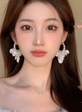花瓣流苏耳钉法式小众