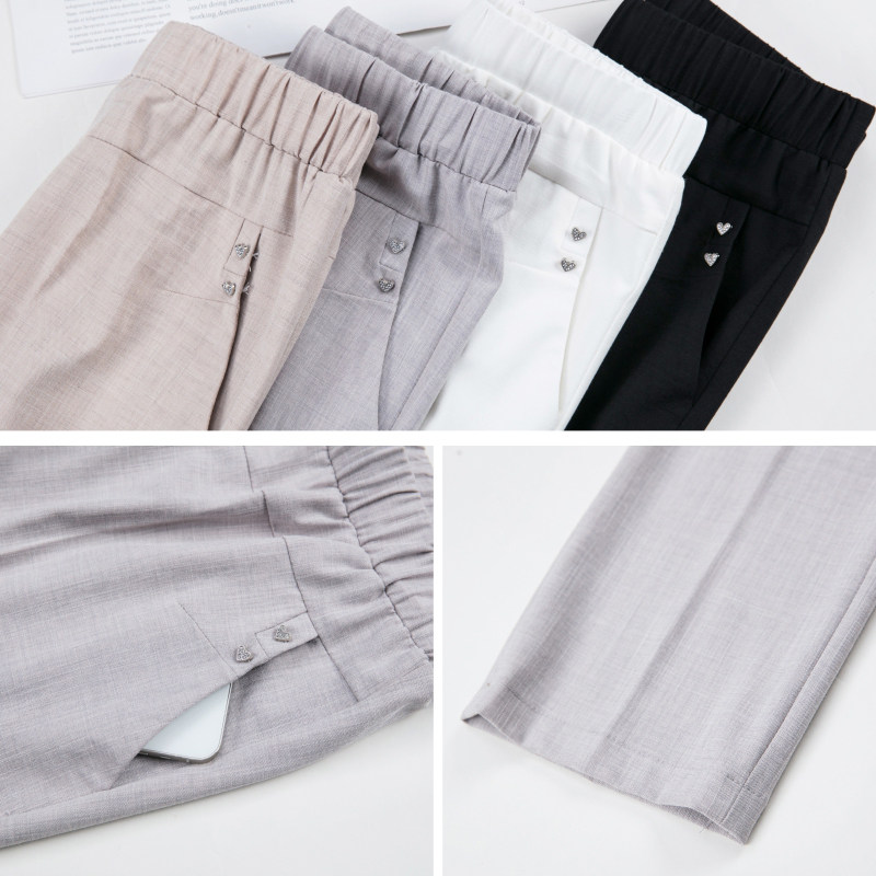 冰丝棉麻裤子女夏季九分裤妈妈裤子 满庭春休闲裤