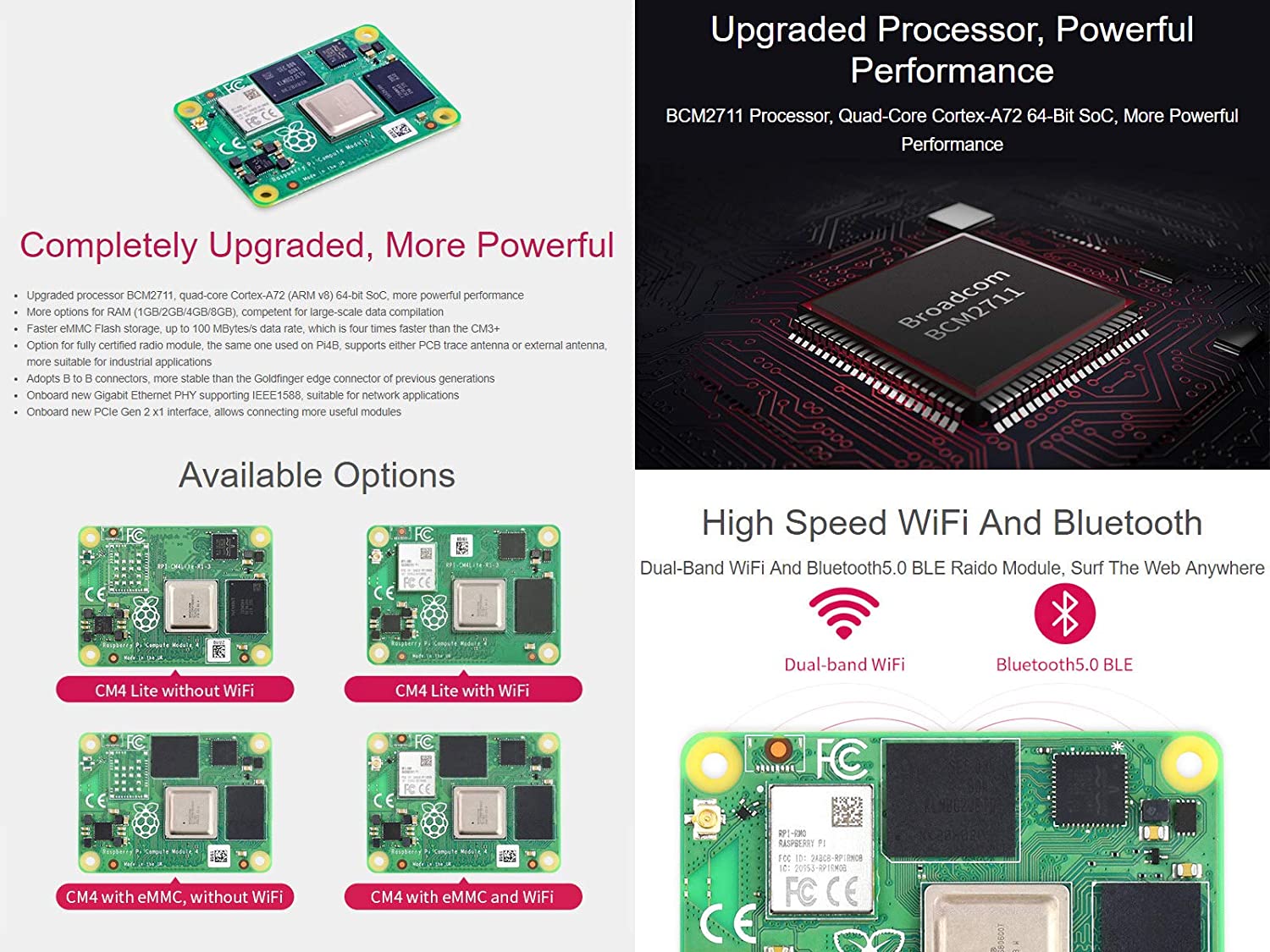 树莓派 CM4电脑模块 CM4102008带 Wifi 4GB内存 2GB闪存-图2