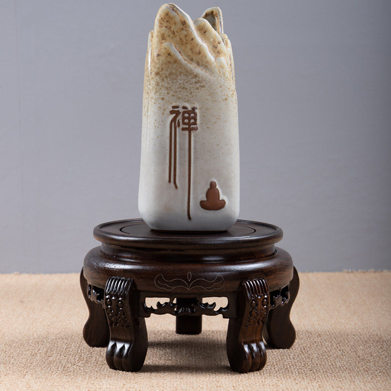 黑檀木圆形花瓶底座实木花盆奇石盆景酒坛荷花缸加高摆件木底托架