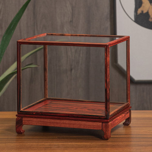 红木玻璃罩红酸枝摆件文玩古董花瓶观音佛像透明防尘罩展示盒定制 - 图3