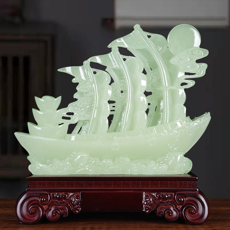 一帆风顺帆船玉石摆件公司办公室乔迁开业礼物桌面客厅玄关装饰品,淘宝优惠券,粉丝福利购,淘宝优惠卷