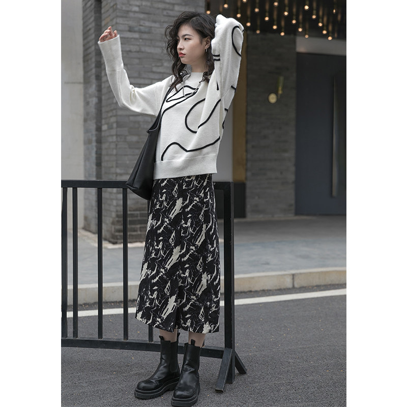 扎染高腰开叉中长款2021春秋半身裙 惜熙萱半身裙