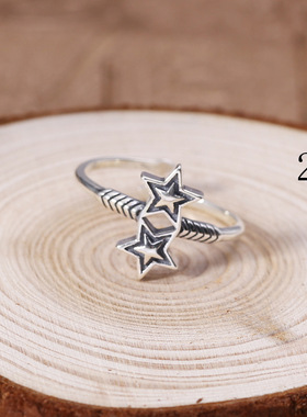 小众银饰925纯银开口戒指饰品泰银戒指五角星款男女指环食指对戒
