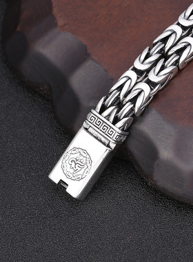 小众银饰男生s925纯银手链复古六字真言男士手环粗款编织宽版泰银