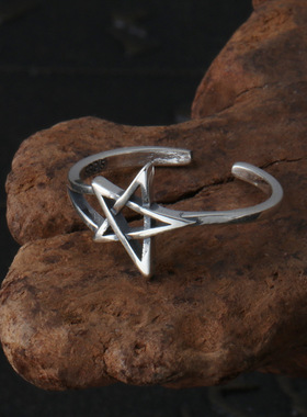 小众银饰男士S925纯银戒指女士泰银饰品编织五星镂空戒指女男款