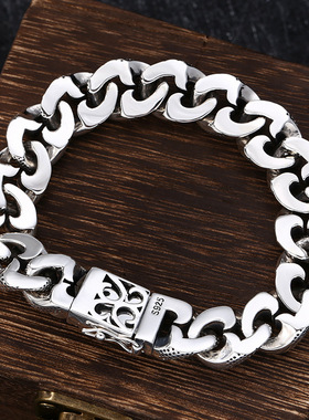 小众银饰925银男士手链粗藤蔓圆点泰银复古手环银饰手环男生手镯