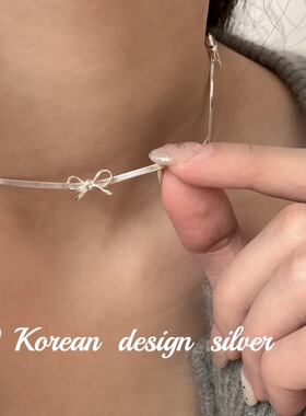 S925纯银蝴蝶结蛇骨锁骨项链