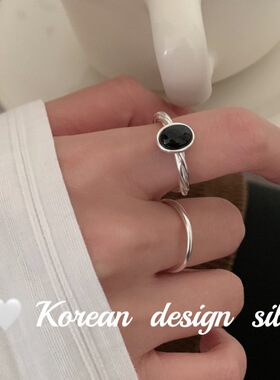 S925纯银黑玛瑙开口叠戴女戒