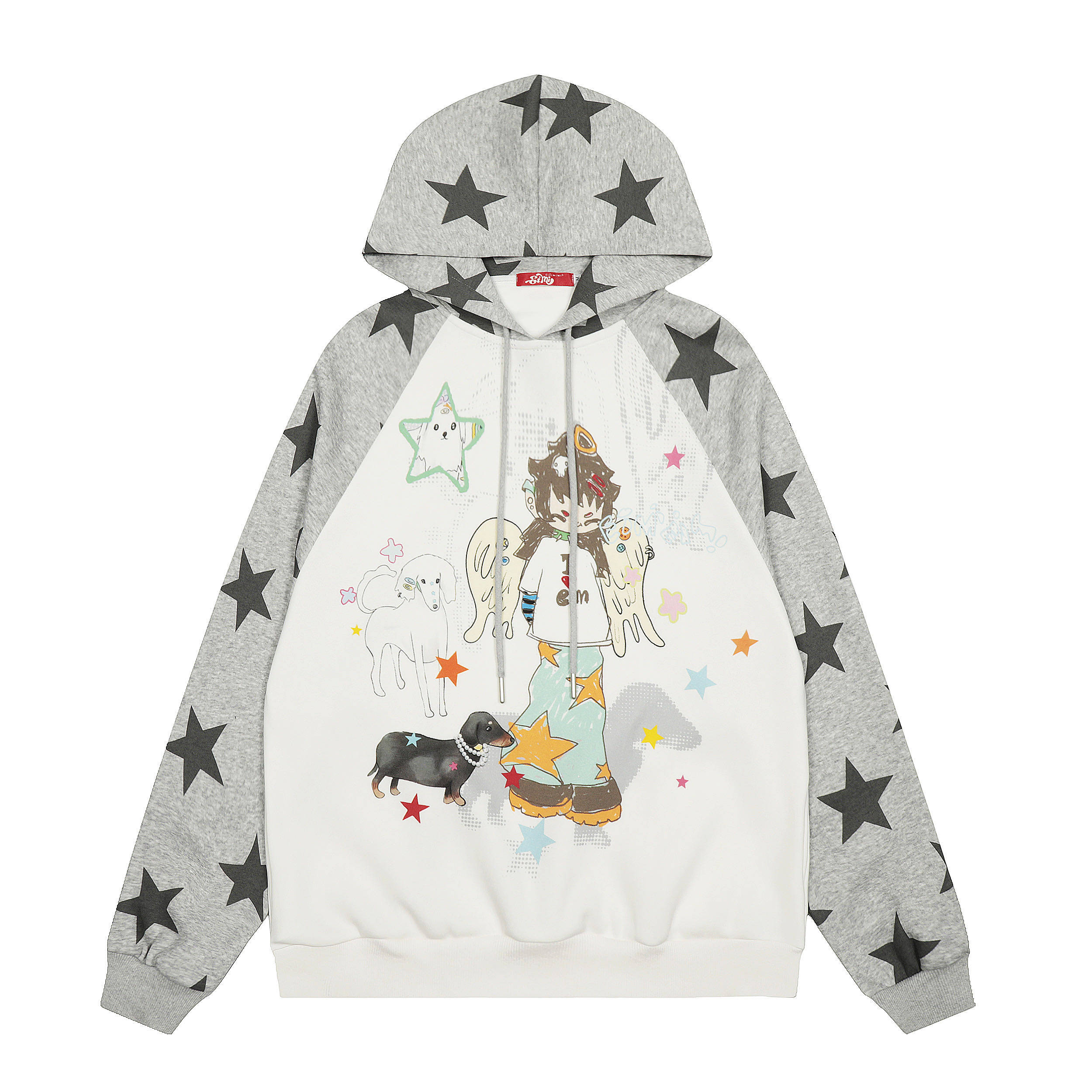 Amoeba原创Y2K轻亚撞色星星卡通少女印花连帽卫衣女秋季宽松上衣,淘宝优惠券,粉丝福利购,淘宝优惠卷