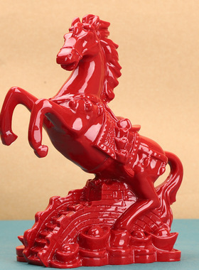 红色朱砂马摆件上发财到成功生肖台饰设工艺品长城家居