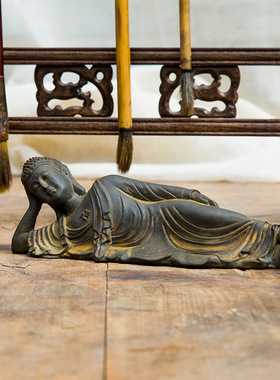 禅意新中式卧佛释迦牟尼佛祖桌面小摆件纯手工工艺品书桌茶台