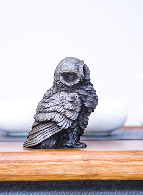 原创仿铸铁铁锈款猫头鹰客厅桌面迷你家居摆件书房装饰纯手工