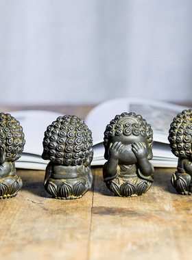 新中式国风四不无相无面佛禅意摆件书房家居茶宠仿铸铁纯手工