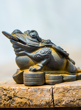 禅意茶道茶台客厅用品桌面蟾蜍金蟾茶宠可养茶具茶桌茶宠摆件